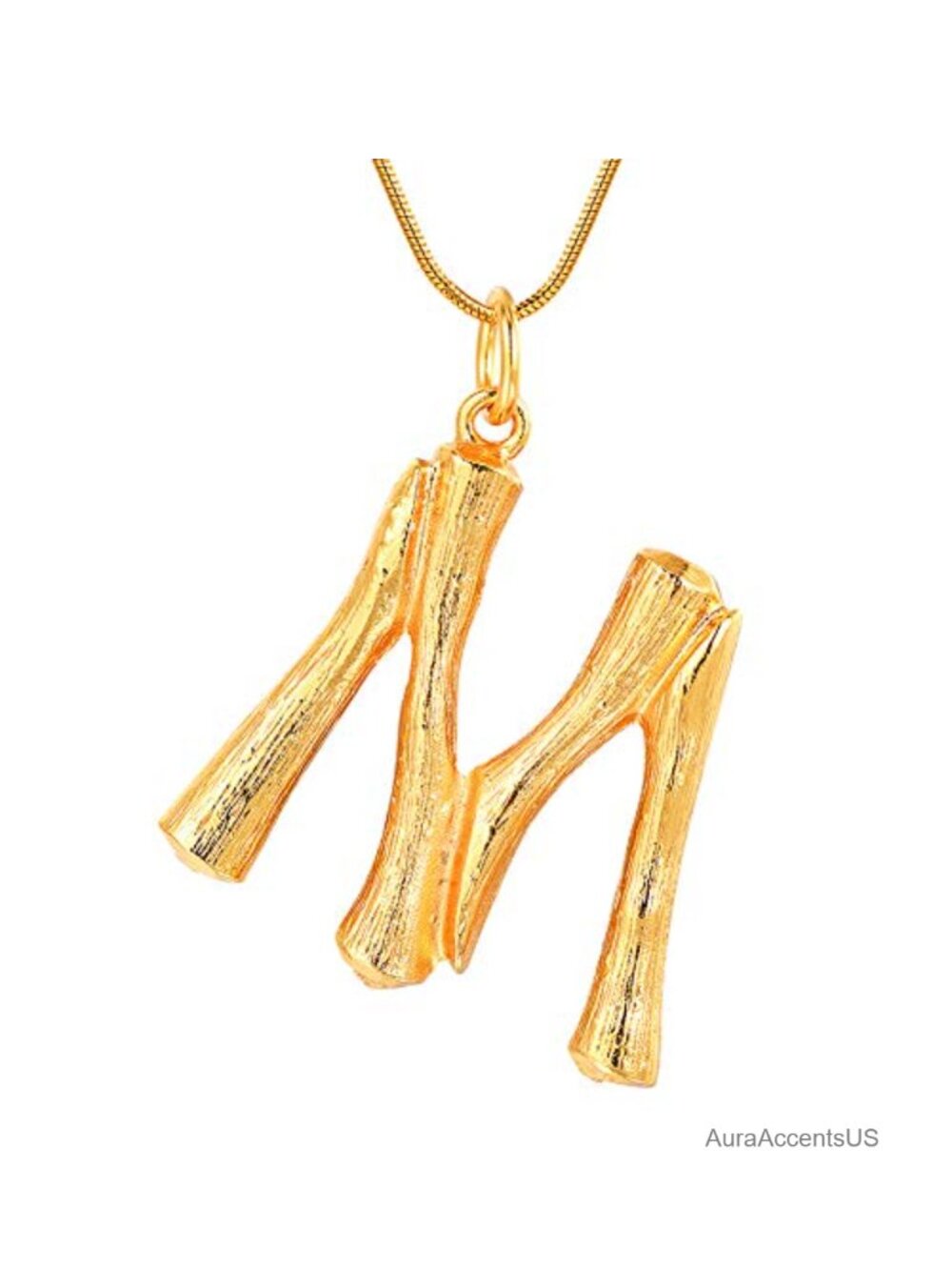 14K Gold Plated Bamboo Initial Necklace Stainless Steel Big Letter Pendant
